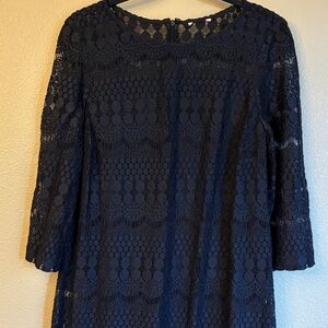 Elegant BLACK Lace Dress 3/4 Sleeve Knee Length Size 8-10